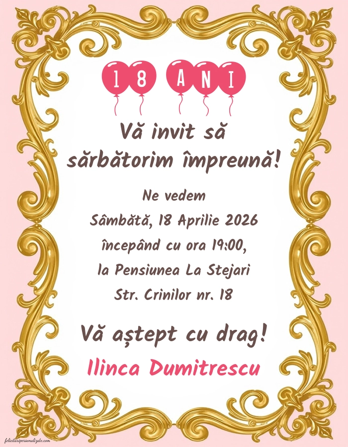 Invitație pentru 18 ani