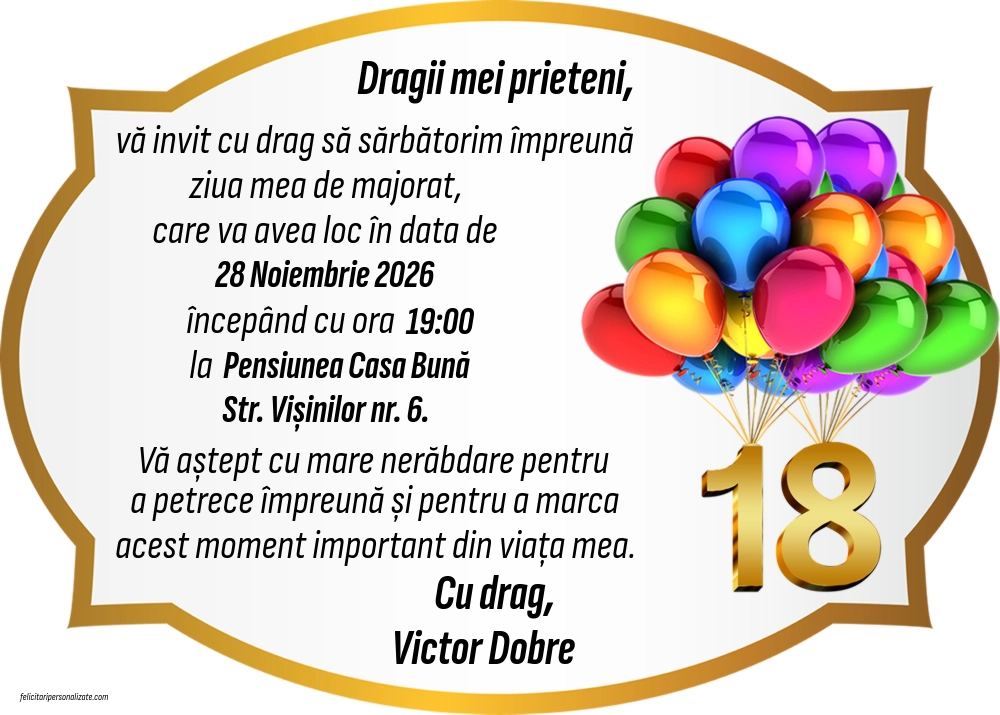 Invitație cu baloane