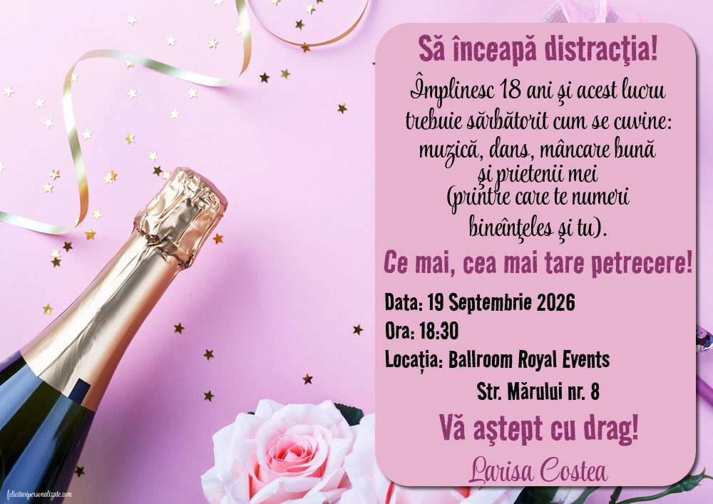 Invitație cu trandafiri
