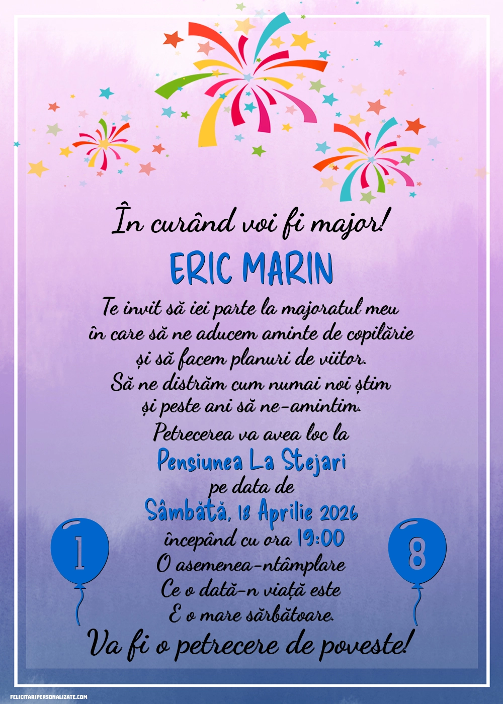 Invitație pentru 18 ani