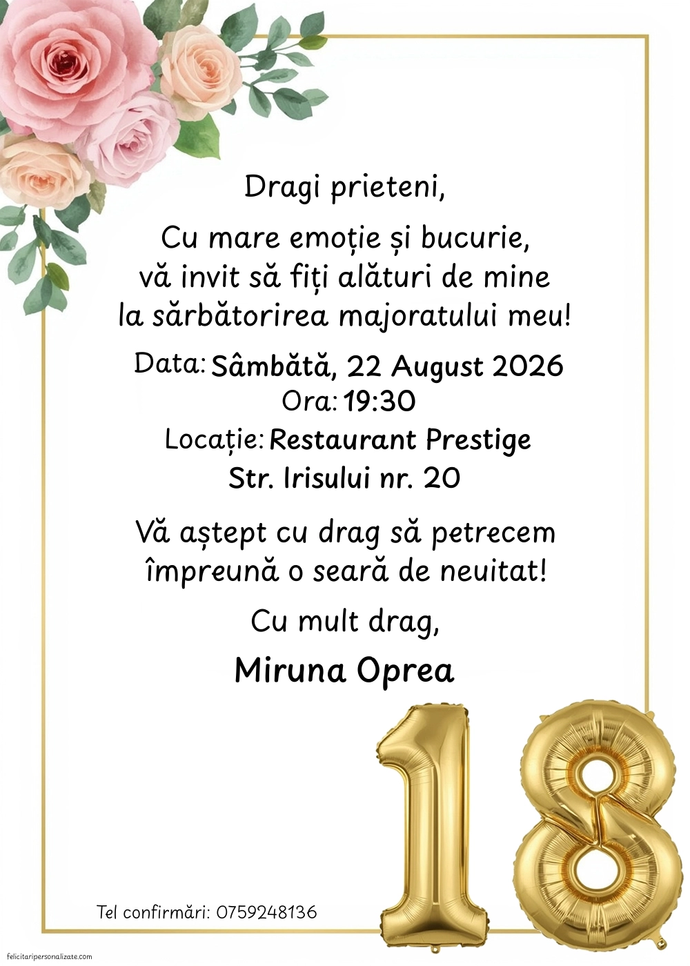 Invitație pentru 18 ani