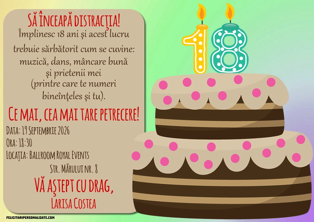 Invitație cu tort