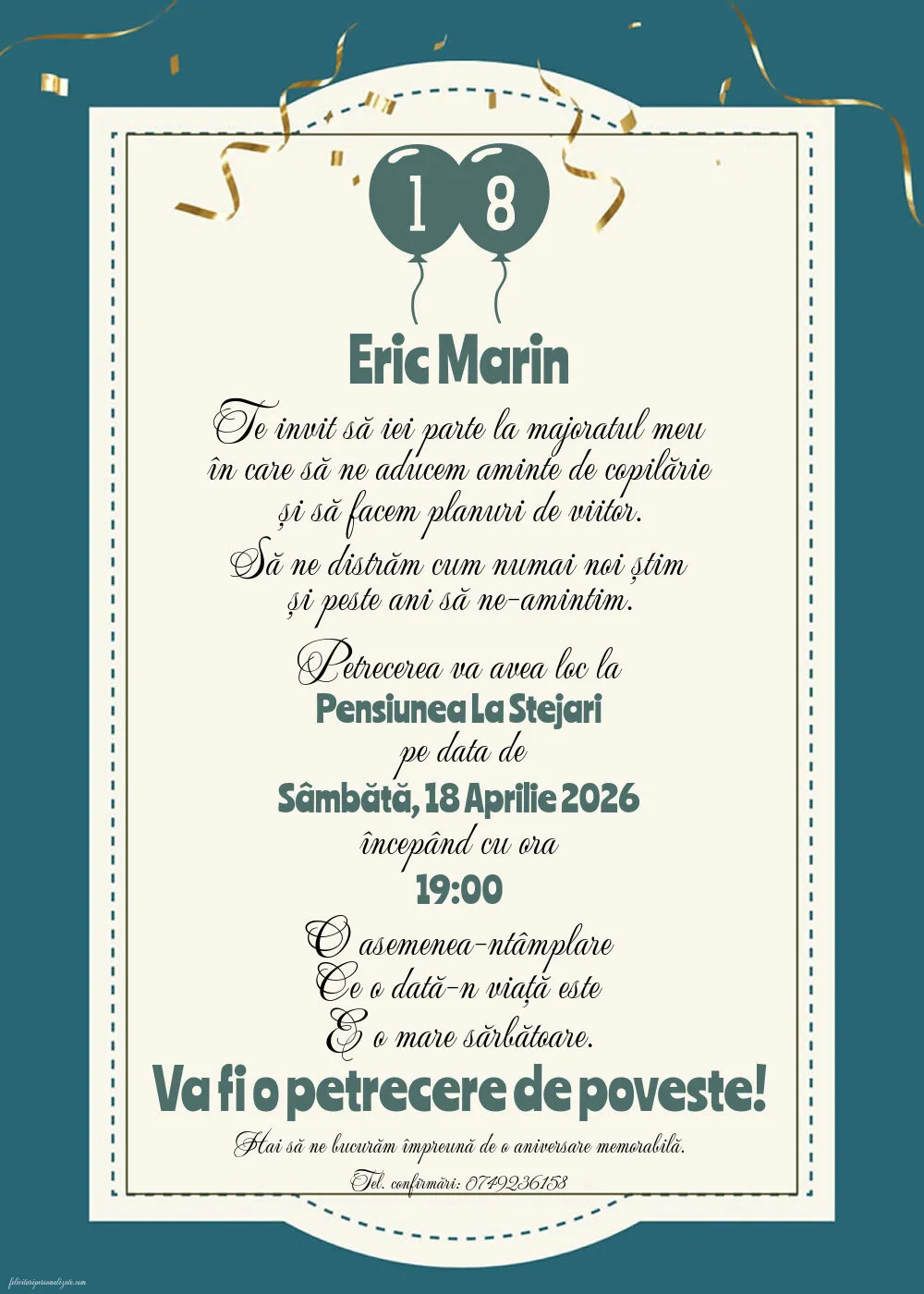 Invitație pentru 18 ani