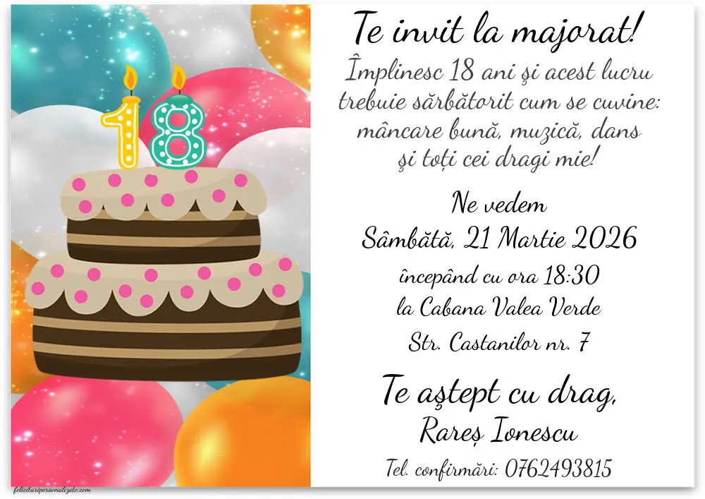 Invitație pentru 18 ani