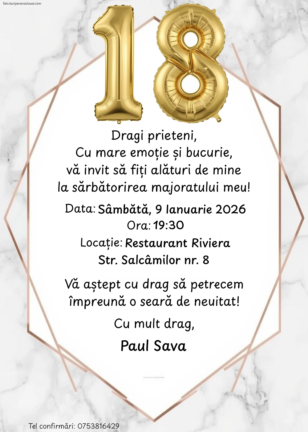 Invitație pentru 18 ani