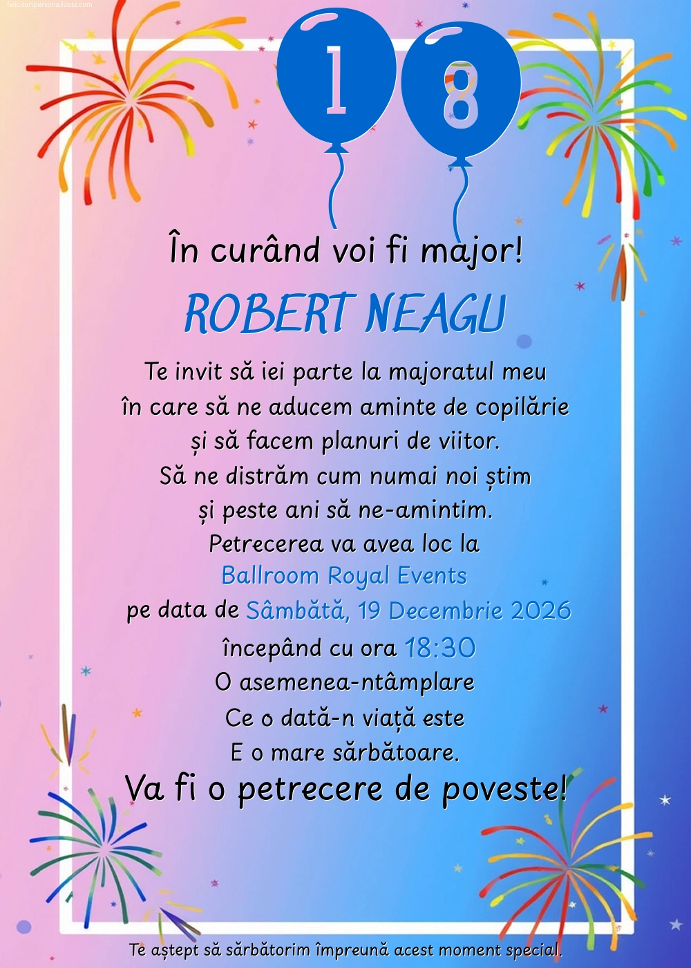 Invitație pentru 18 ani
