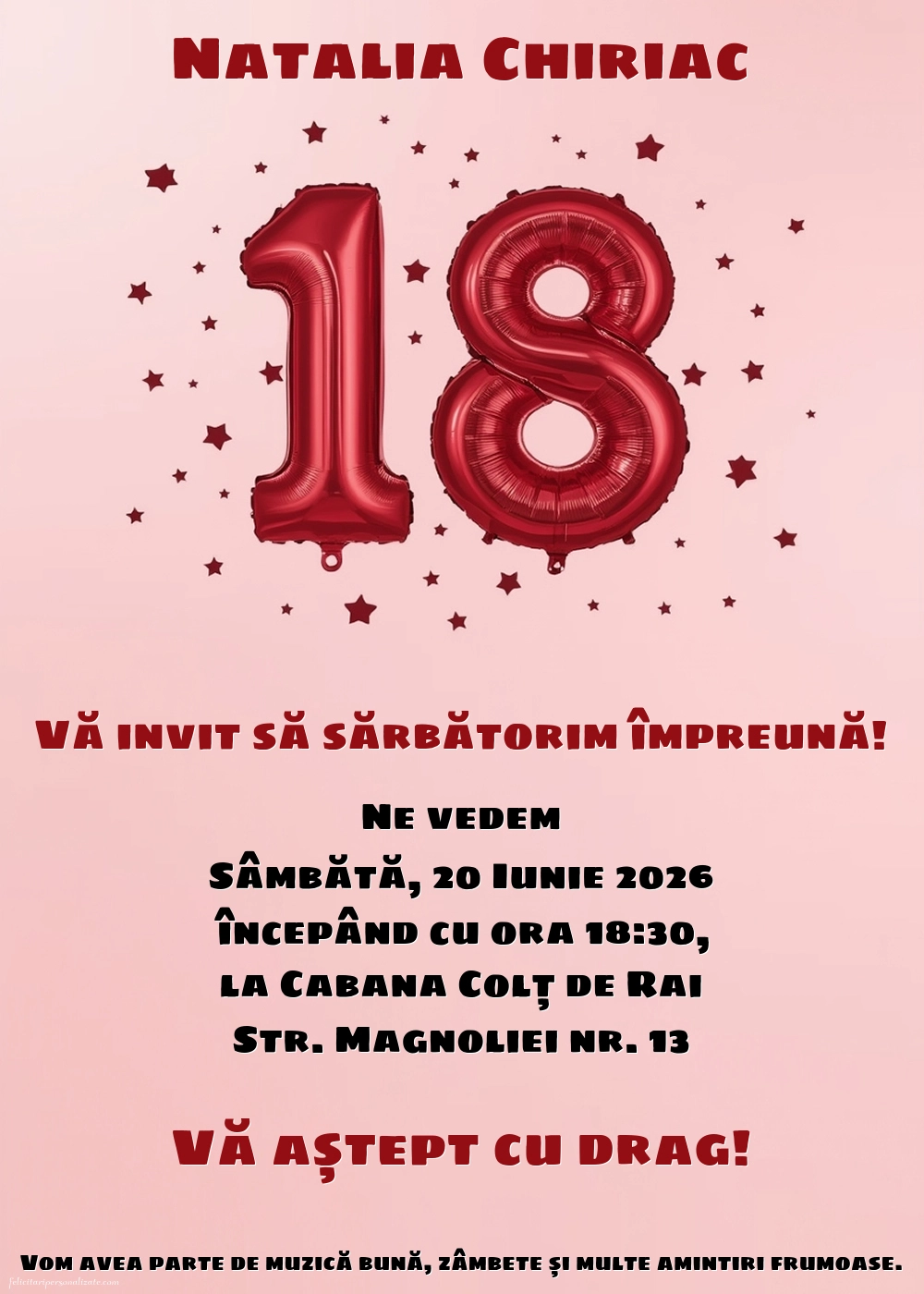 Invitație cu baloane