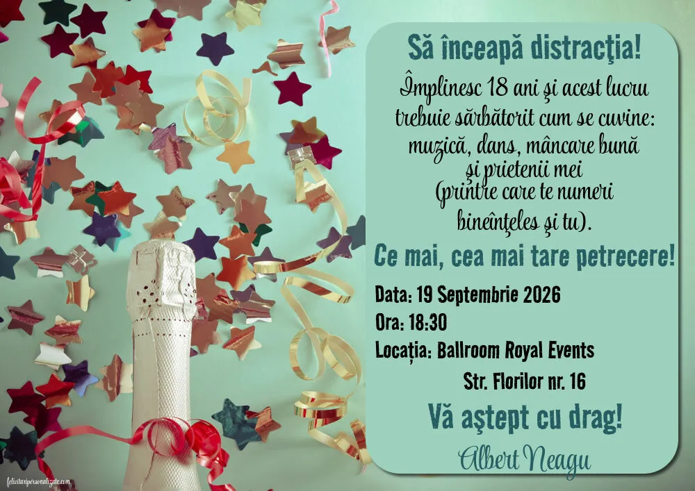Invitație cu sampanie