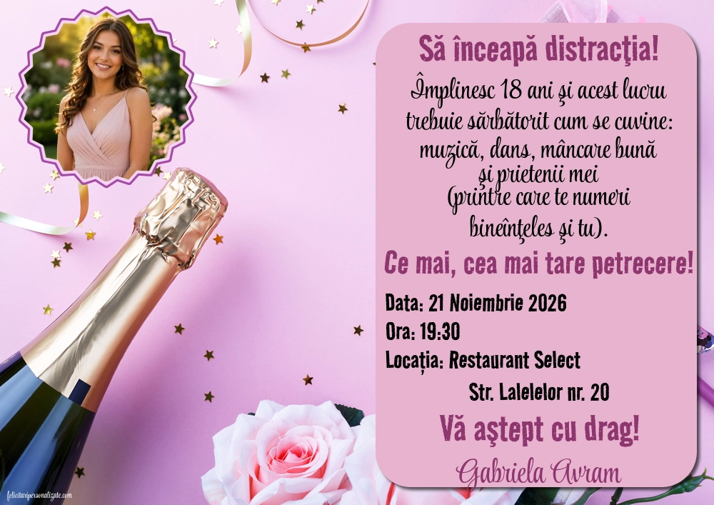 Invitație cu trandafiri