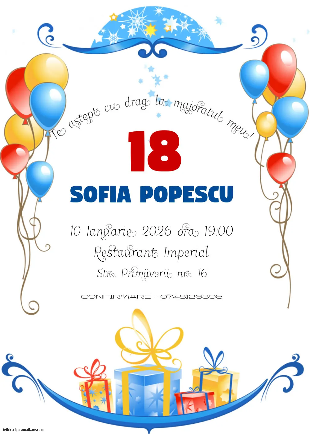 Invitație pentru 18 ani