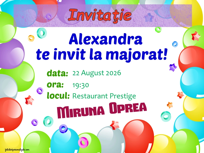 Invitație cu baloane