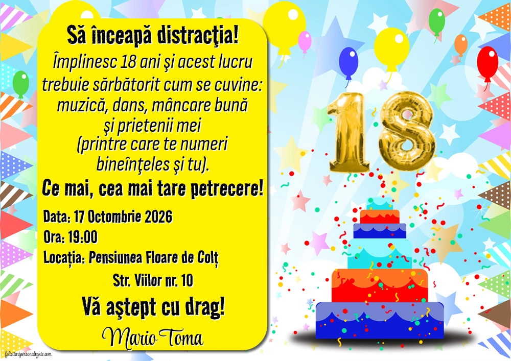 Invitație cu tort