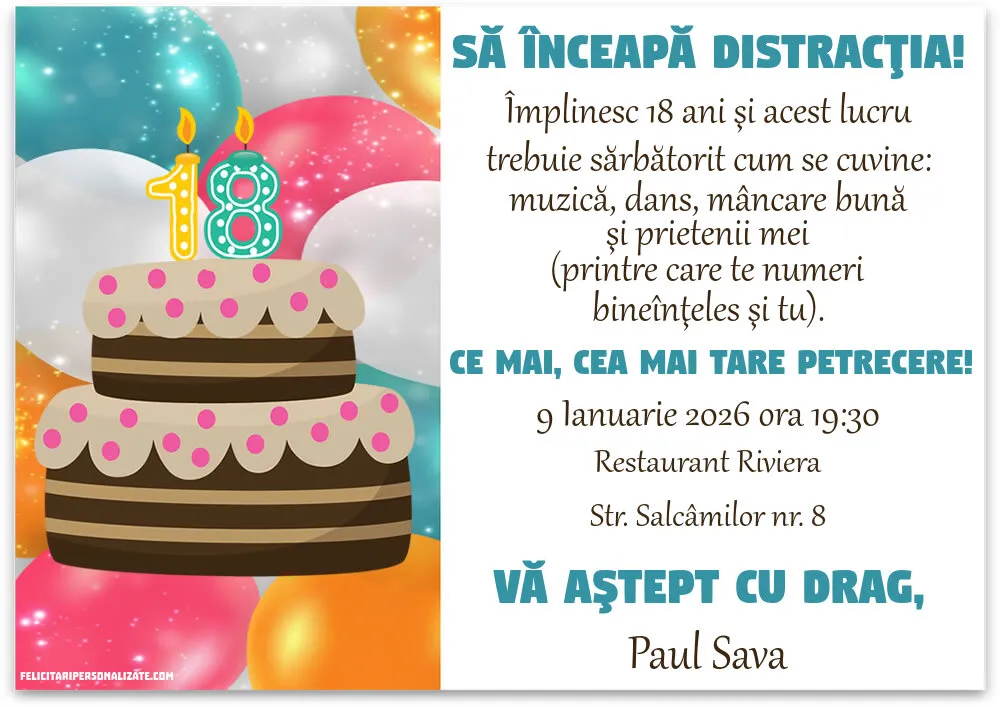 Invitație cu tort
