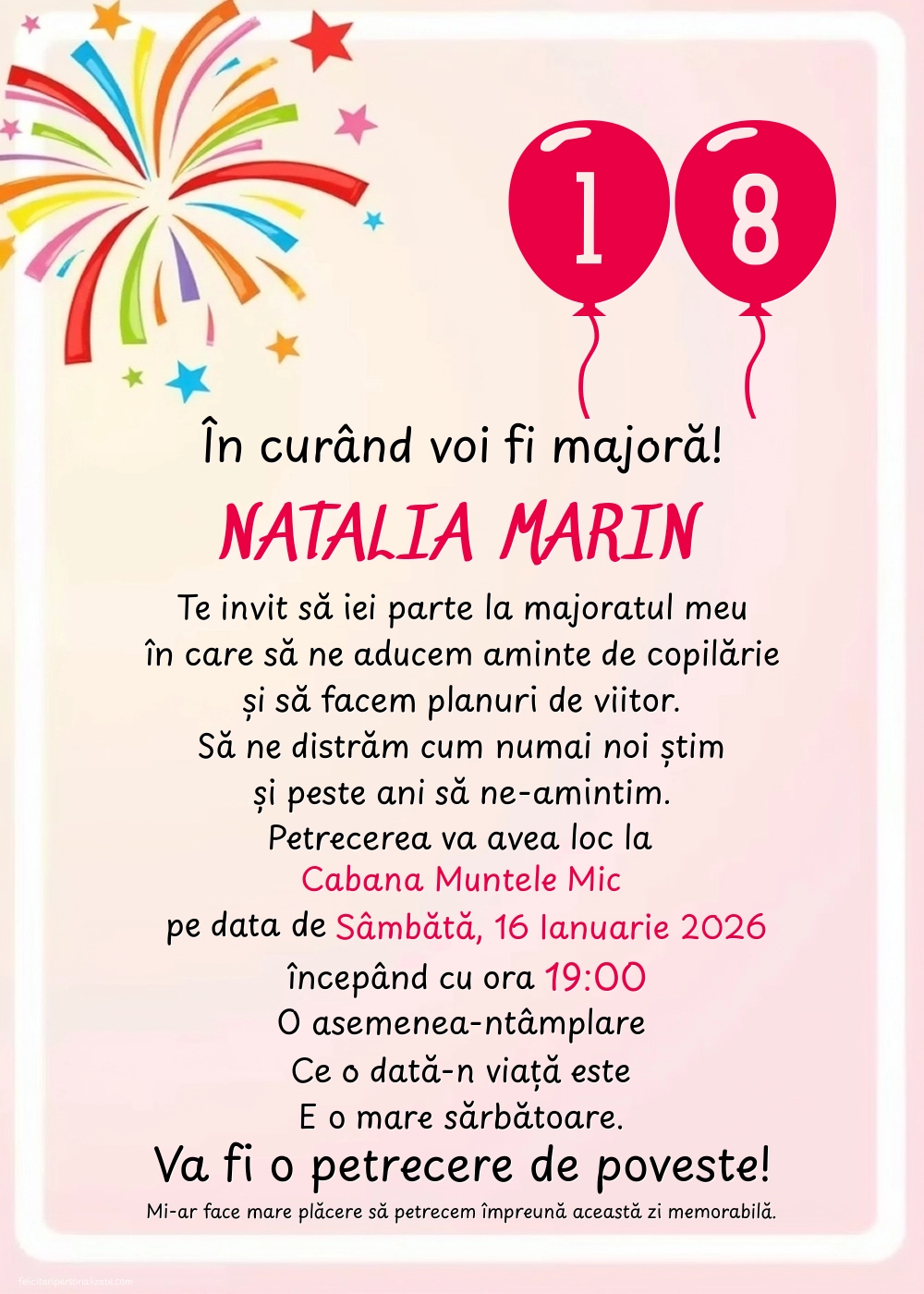 Invitație pentru 18 ani
