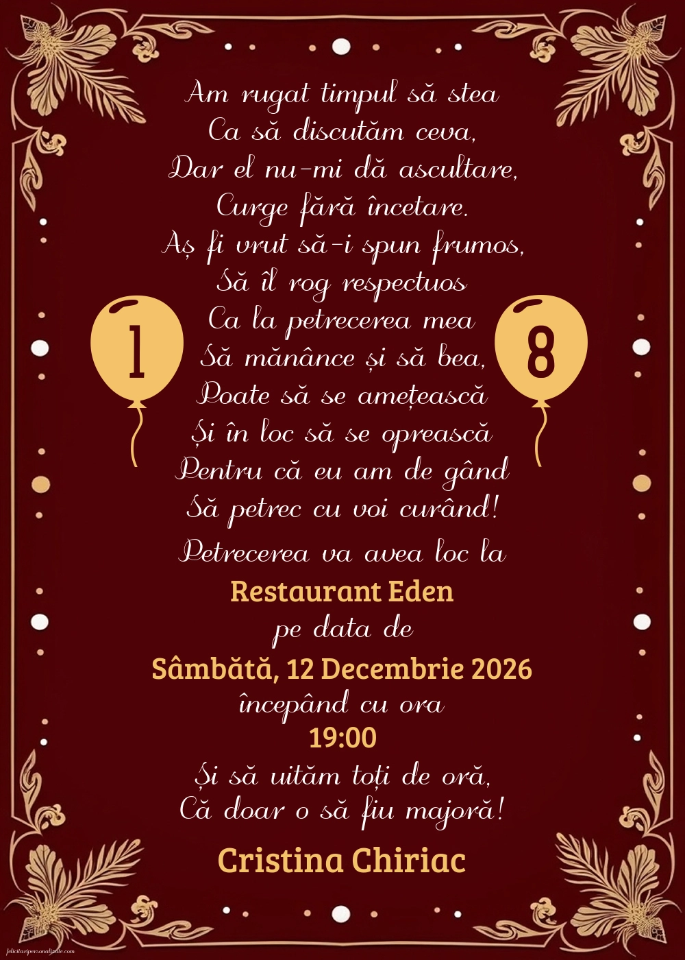 Invitație pentru 18 ani