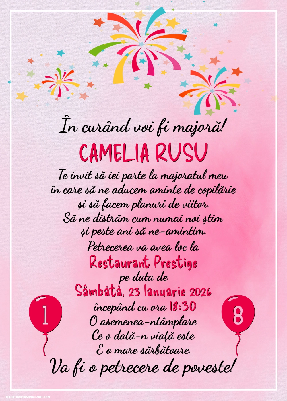 Invitație pentru 18 ani