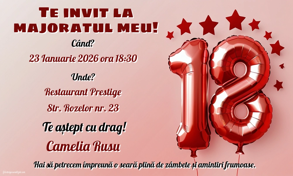 Invitație cu baloane