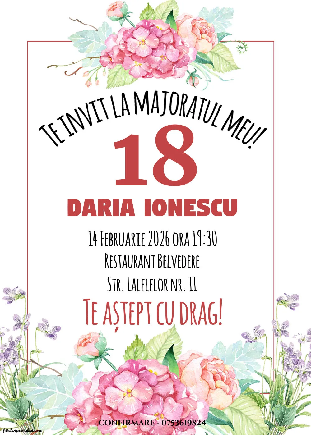 Invitație pentru 18 ani
