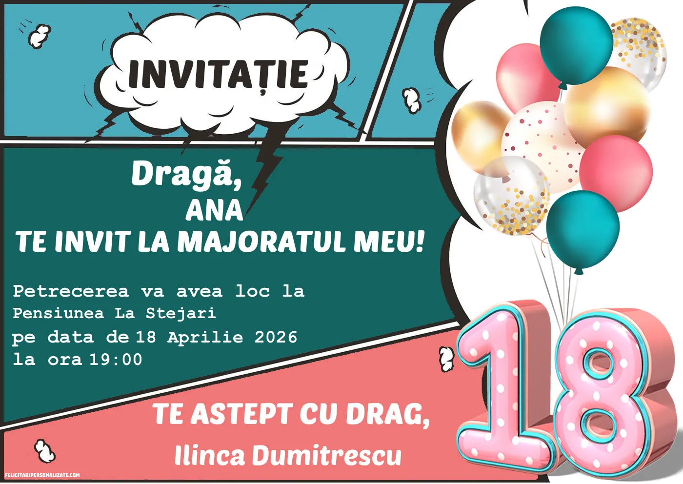 Invitație cu baloane