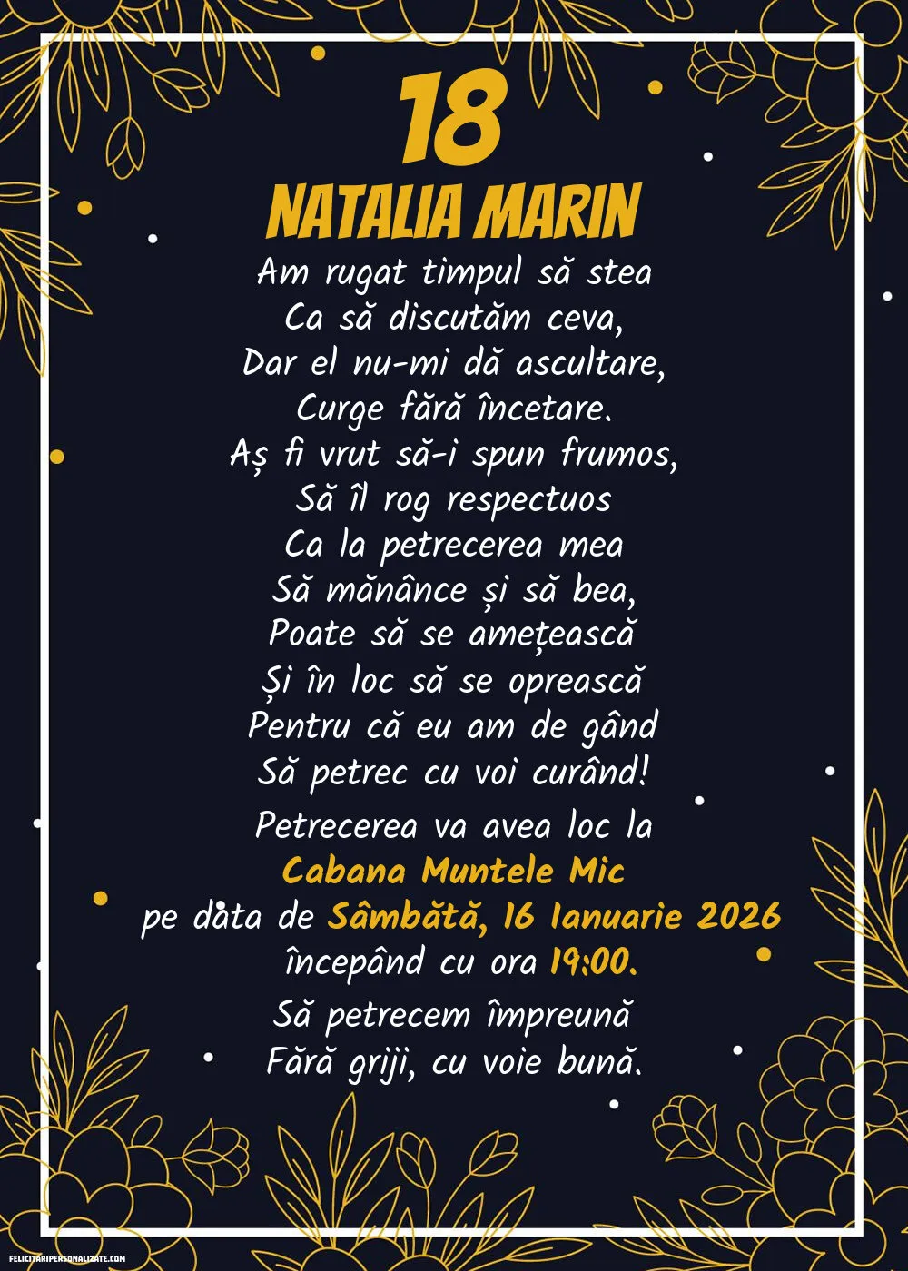 Invitație pentru 18 ani