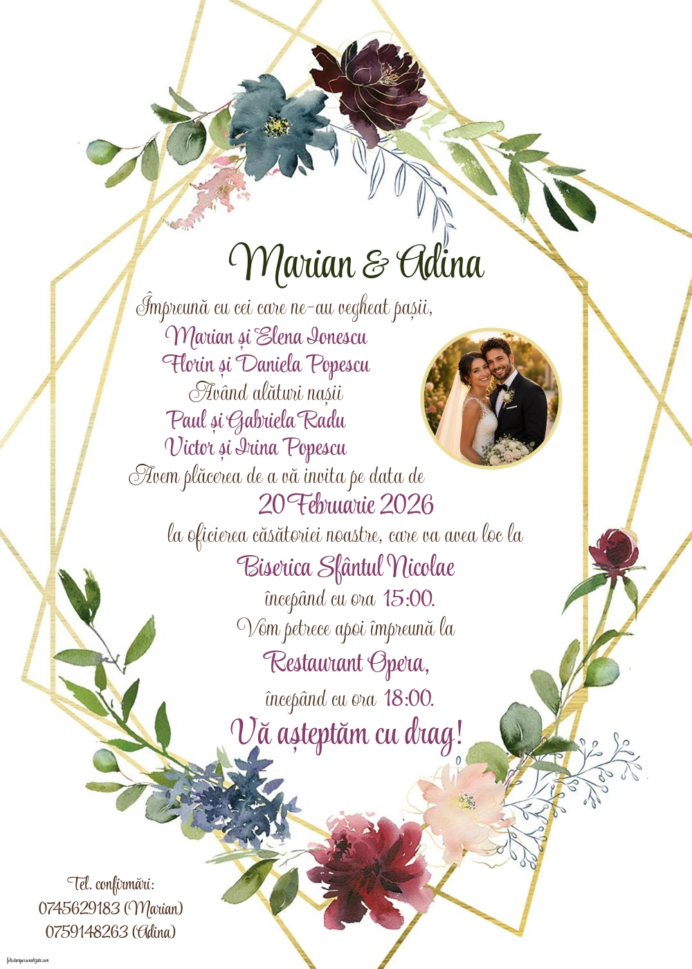 Invitație cu trandafiri