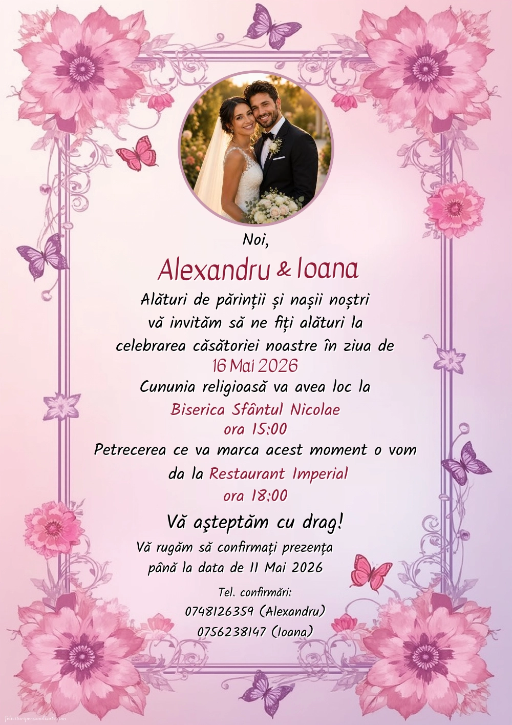 Invitație cu fluturi