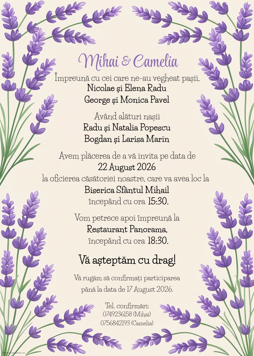 Invitație cu lavandă