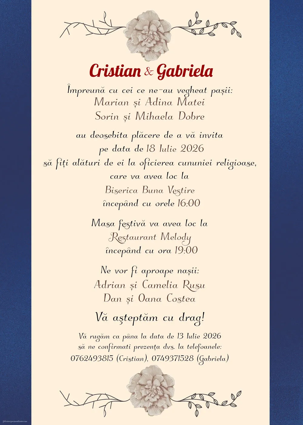 Invitație cu trandafiri