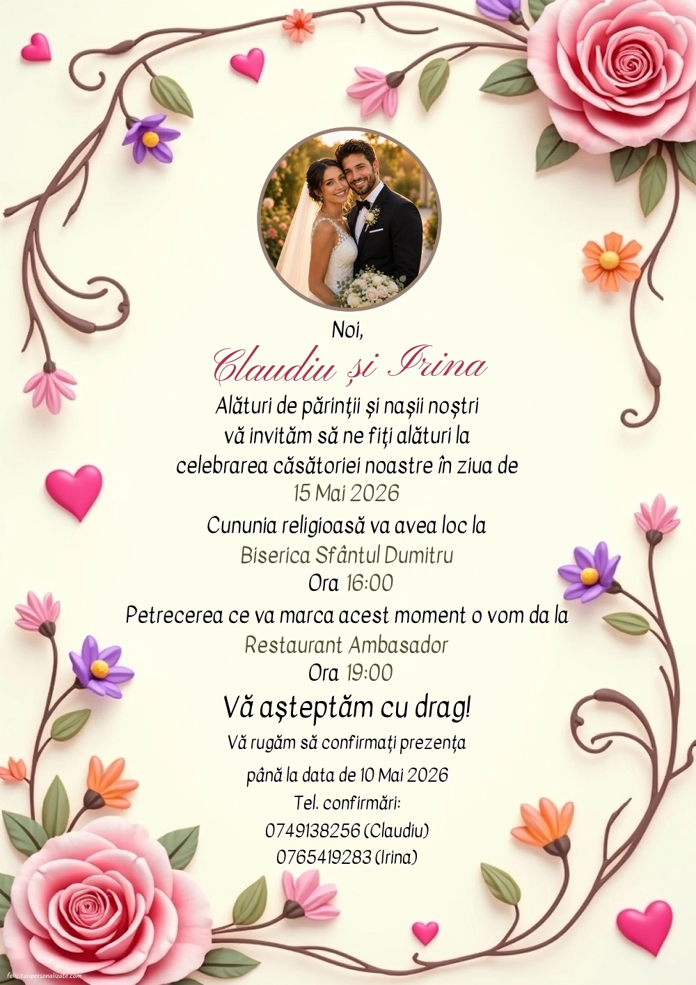 Invitație cu inimioare