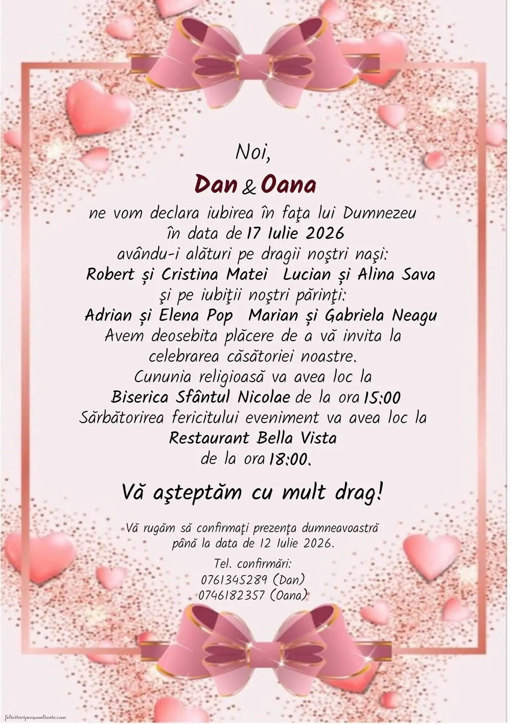 Invitație cu inimioare
