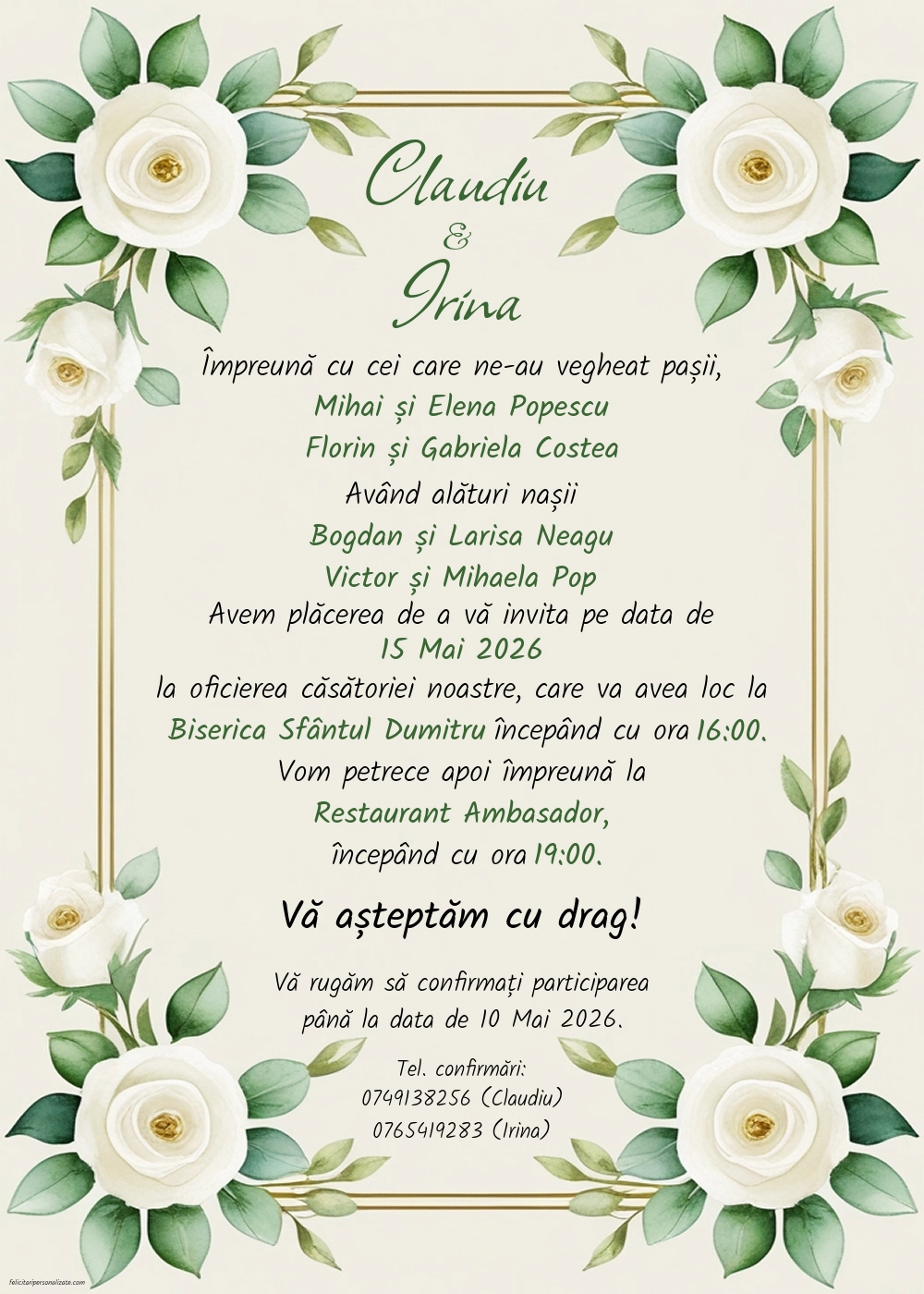 Invitație cu trandafiri