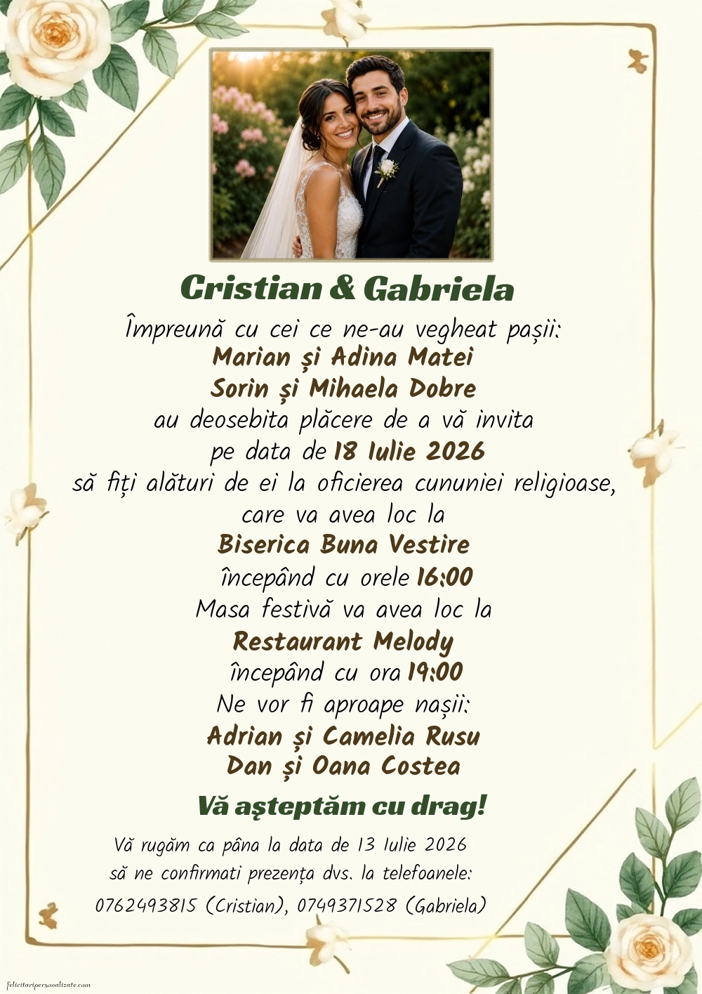 Invitație cu trandafiri