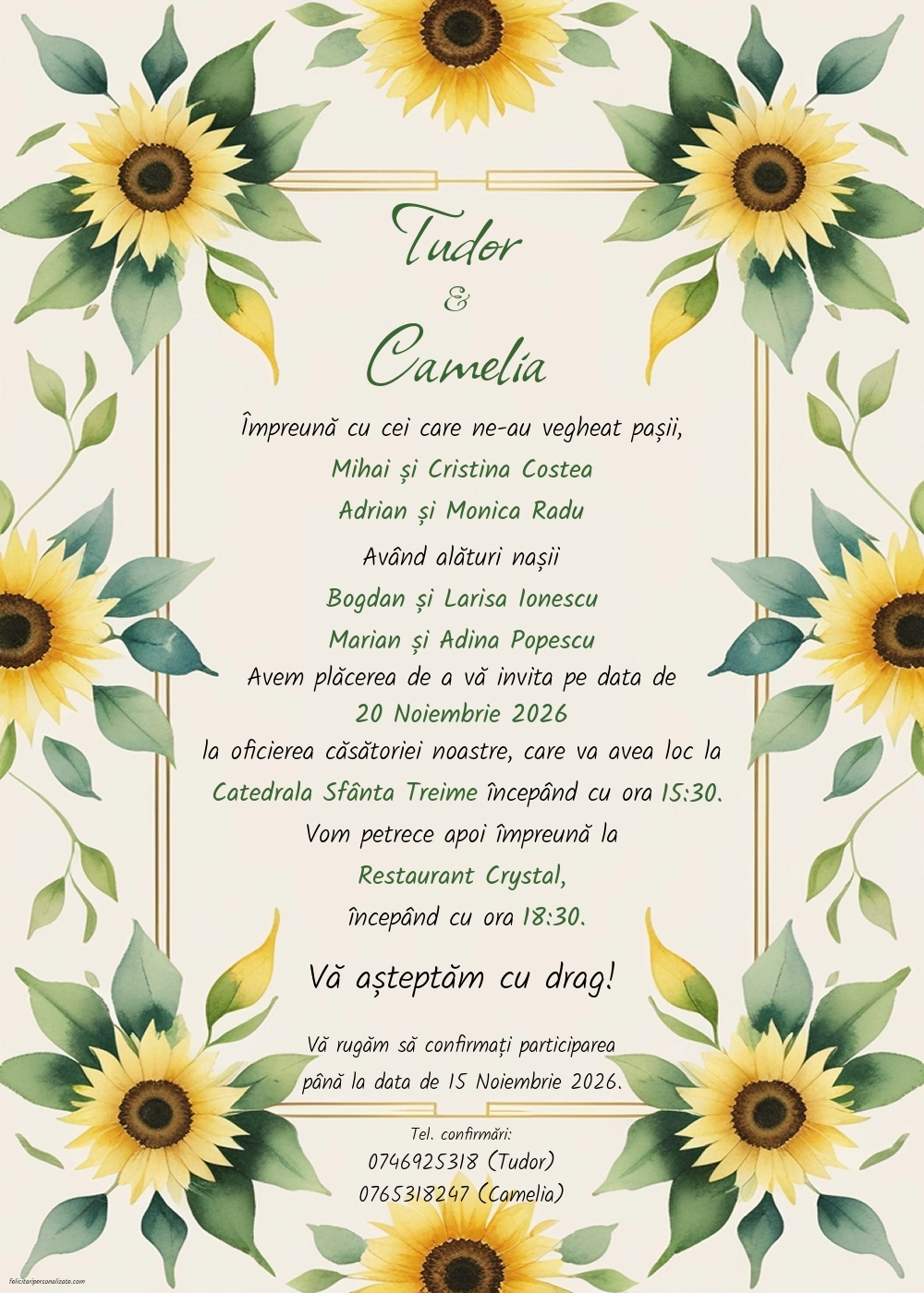 Invitație cu florea soarelui