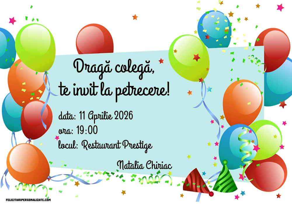 Exemplu completat: Invitație cu confeti