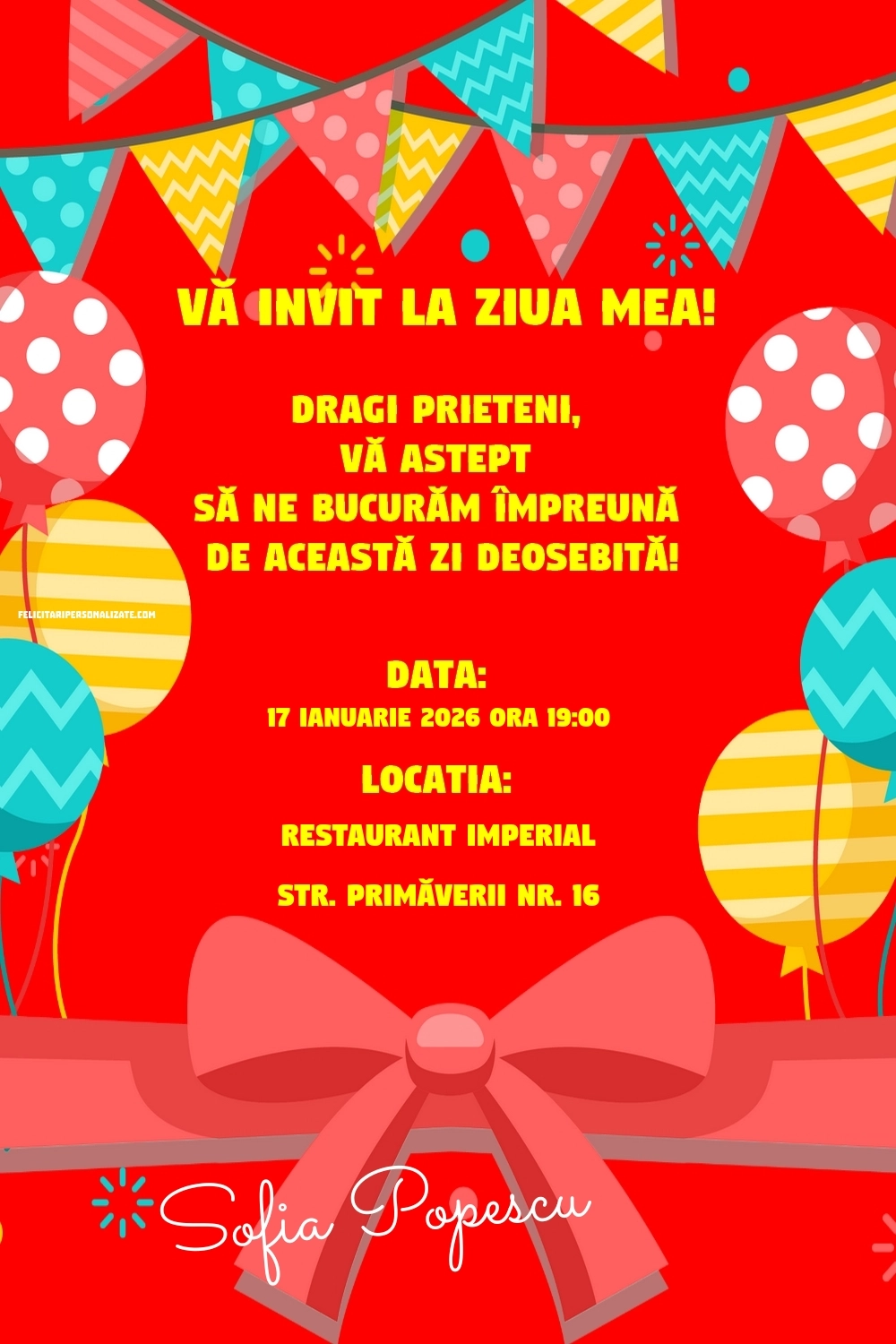 Exemplu completat: Invitație cu baloane