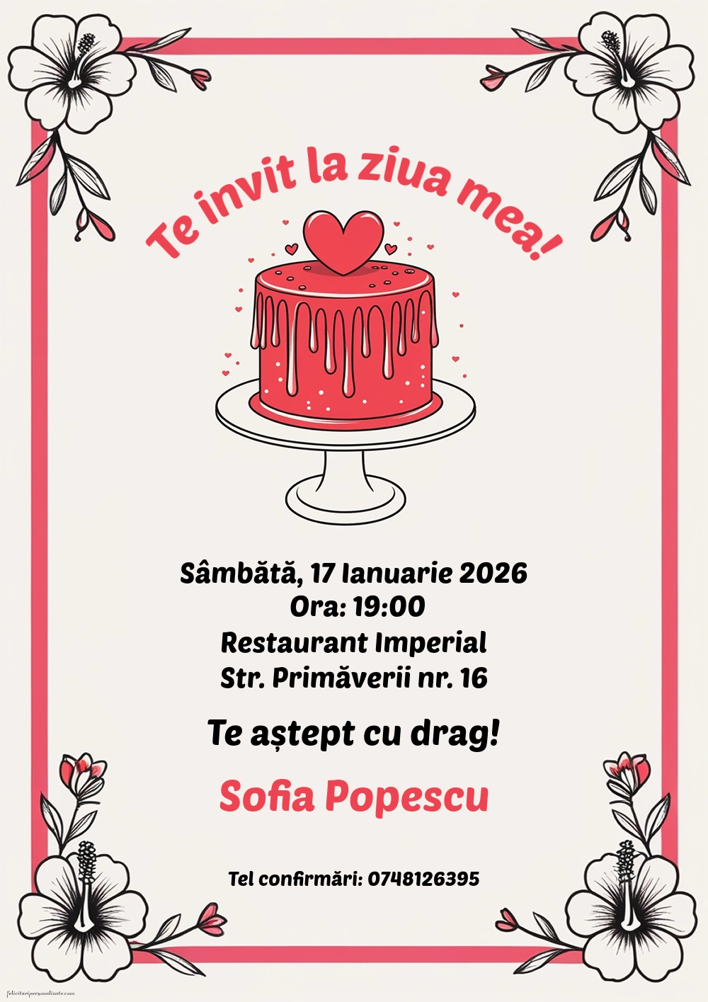 Exemplu completat: Invitație cu inimioare