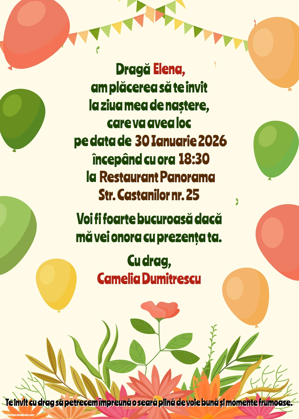 Invitație cu flori