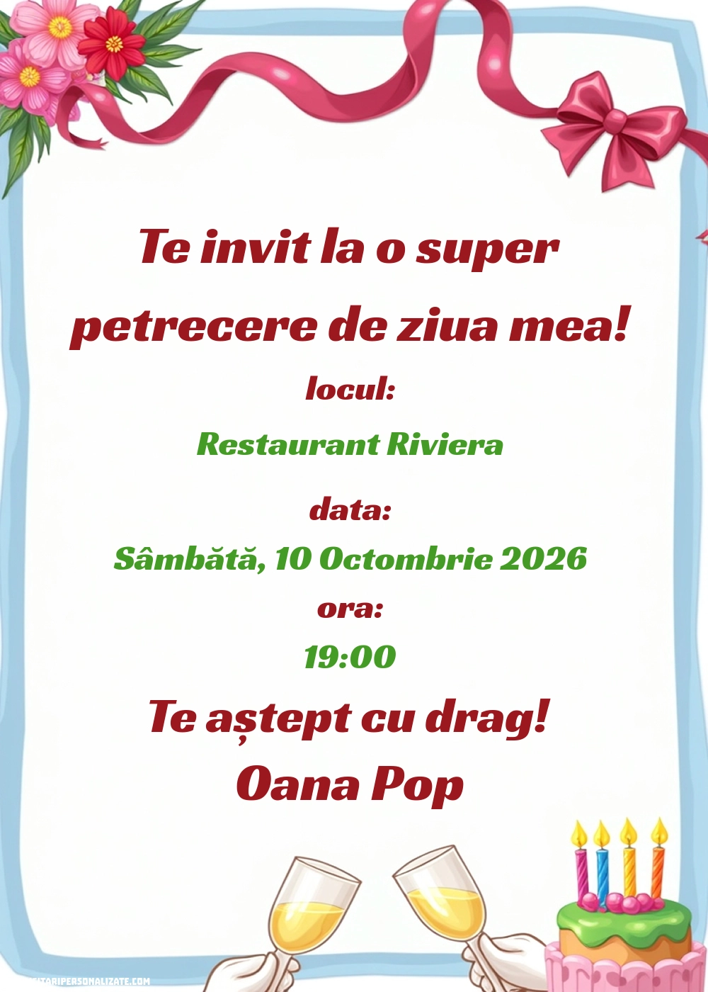 Invitație cu sampanie