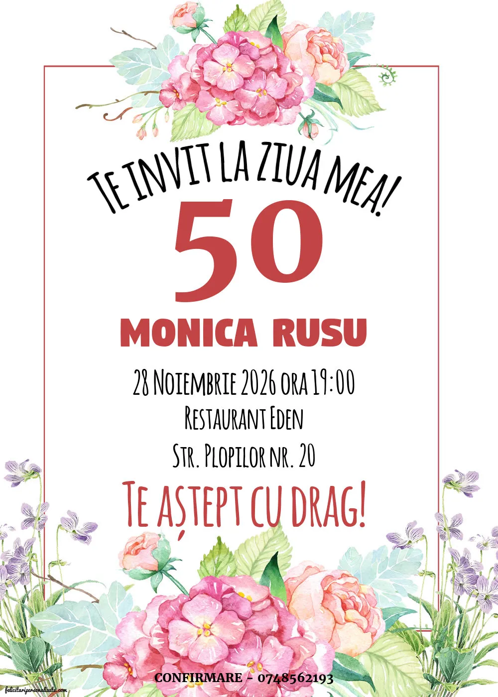Exemplu completat: Invitație pentru 50 ani