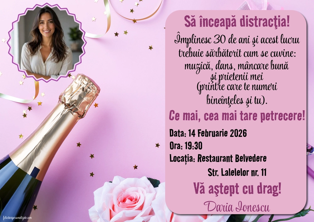 Invitație cu trandafiri