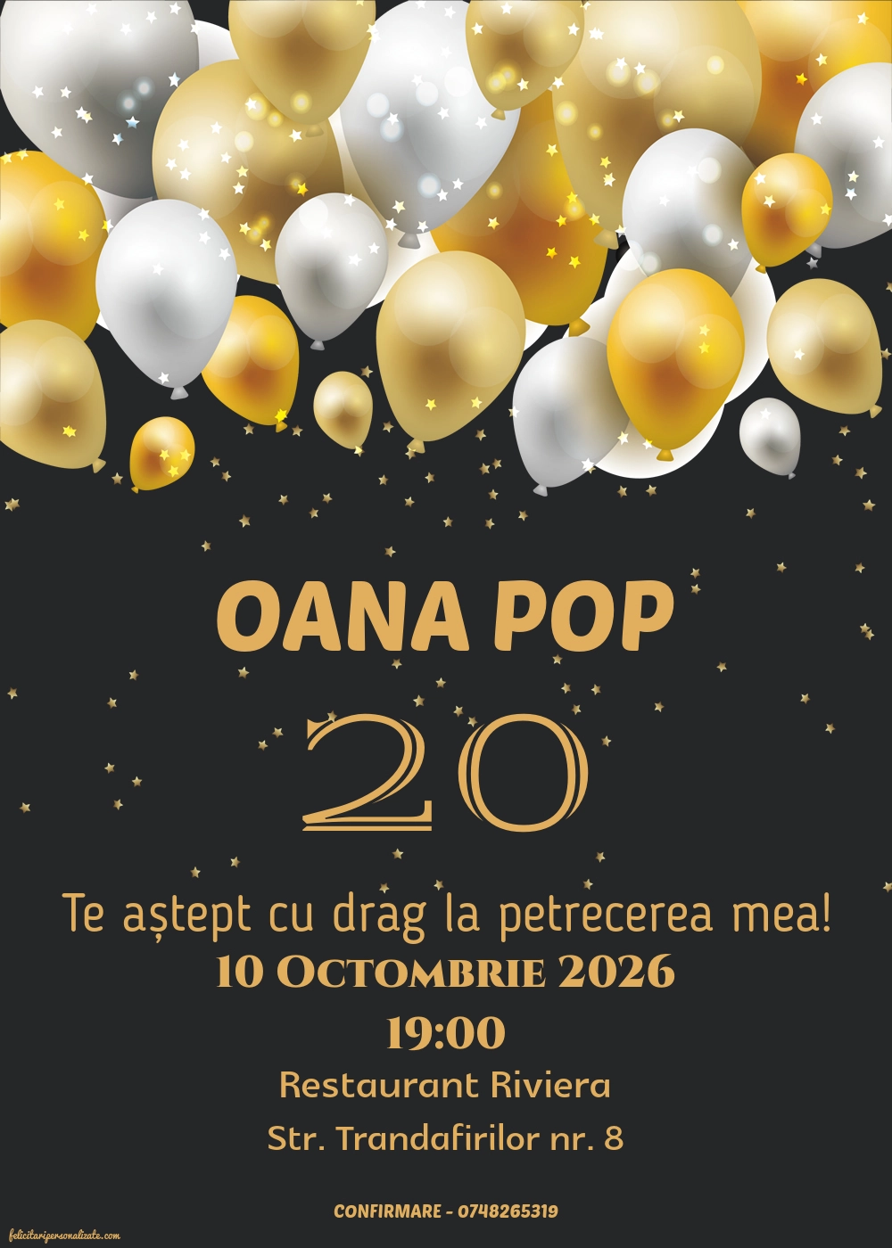 Exemplu completat: Invitație cu baloane