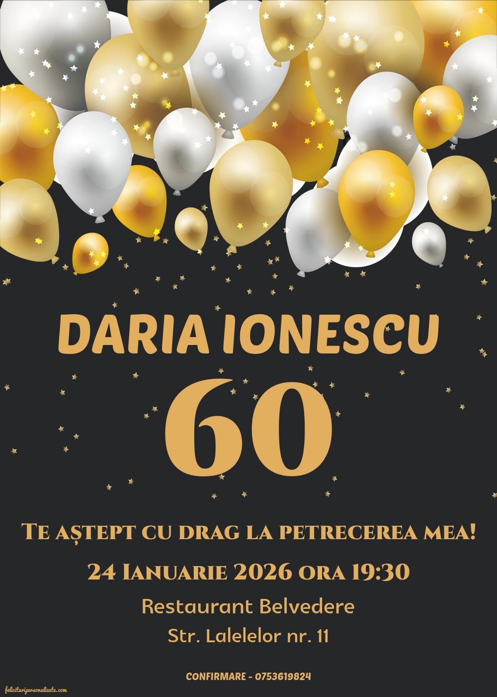 Exemplu completat: Invitație pentru 60 ani