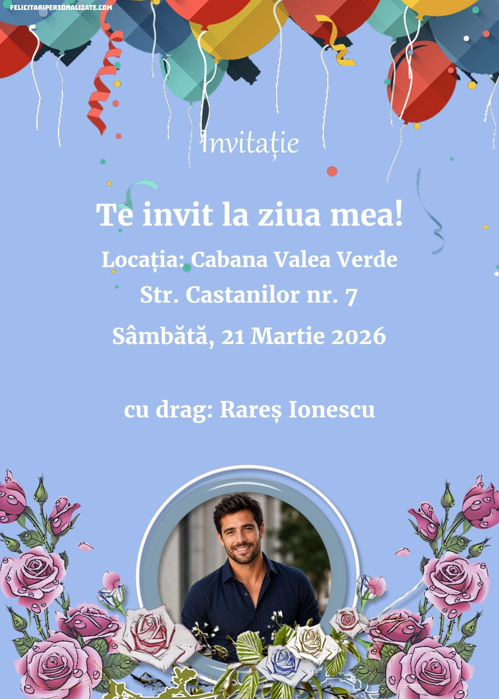 Exemplu completat: Invitație cu trandafiri