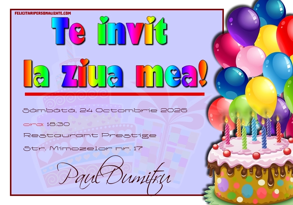 Exemplu completat: Invitație cu tort
