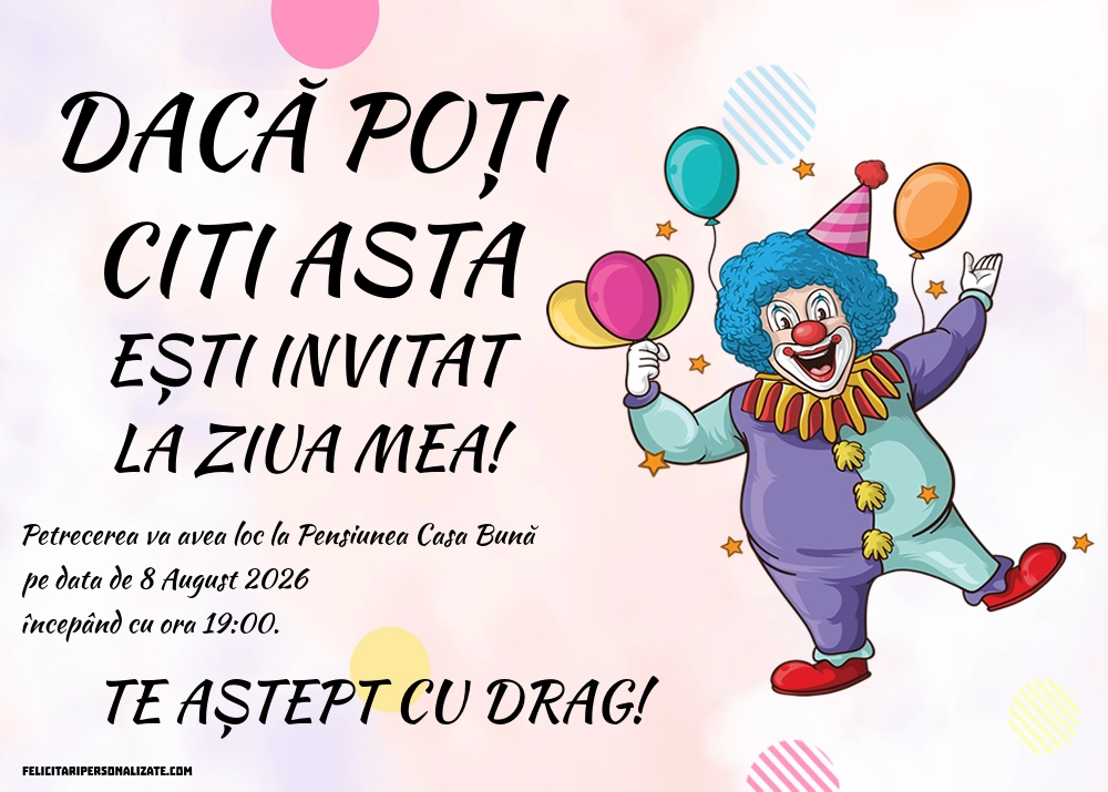 Exemplu completat: Invitație cu clovn