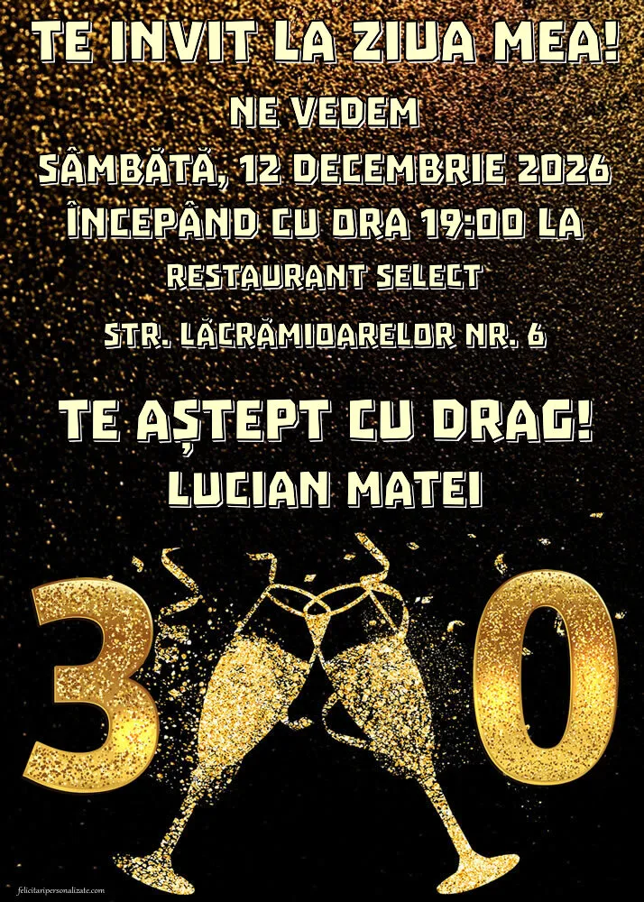 Exemplu completat: Invitație pentru 30 ani