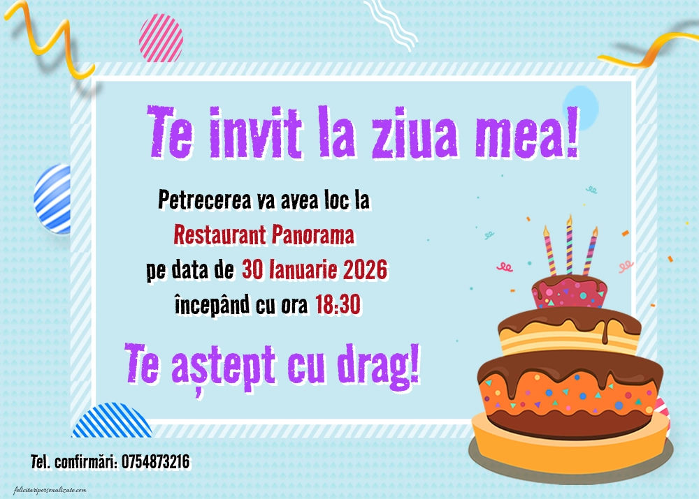 Exemplu completat: Invitație cu tort