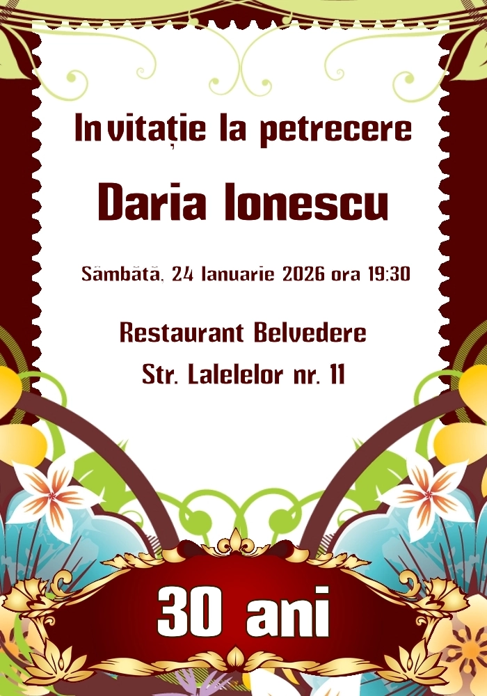 Exemplu completat: Invitație cu flori