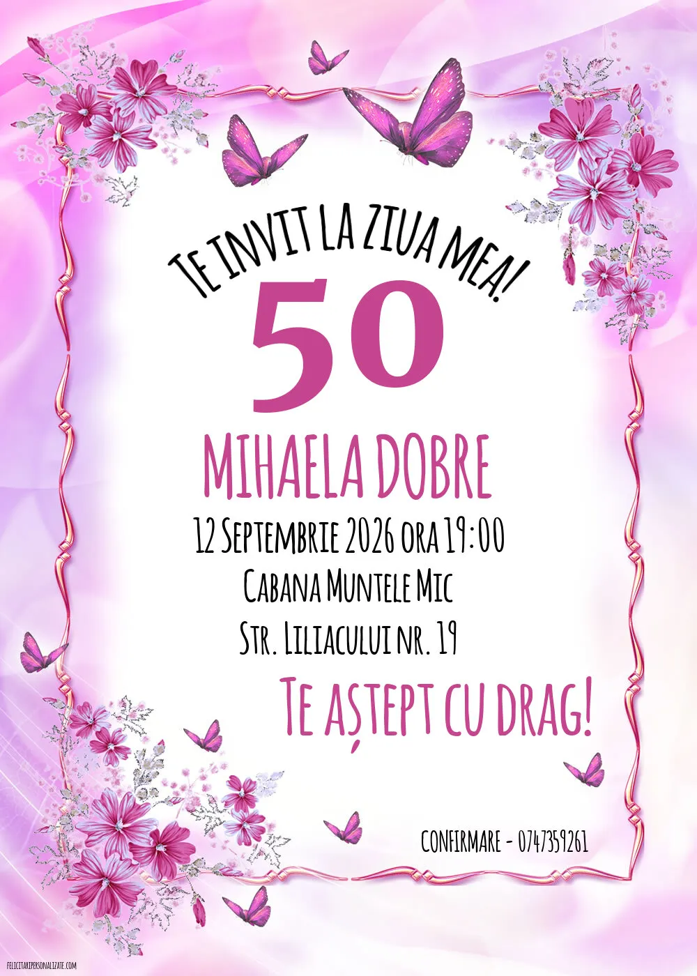 Exemplu completat: Invitație cu fluturi