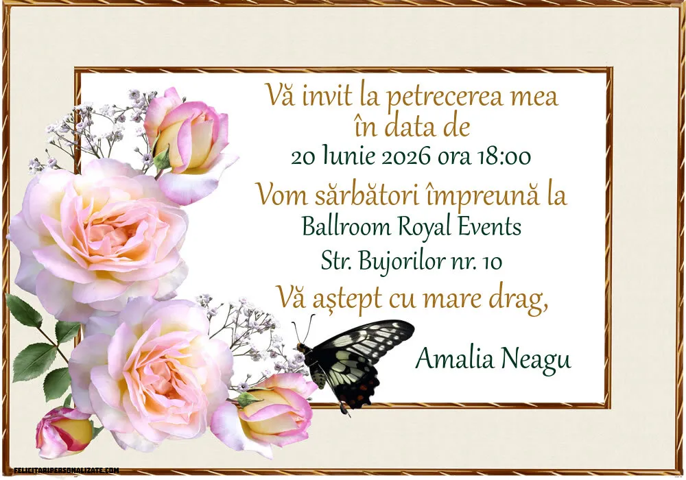 Exemplu completat: Invitație cu fluturi